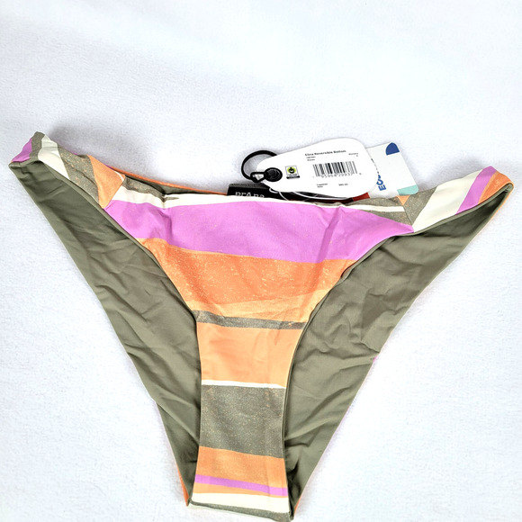 Prana Womens Elina Stripe Reversible Swim Bikini Bottom Size Small Orange Hi-Cut - Picture 1 of 10